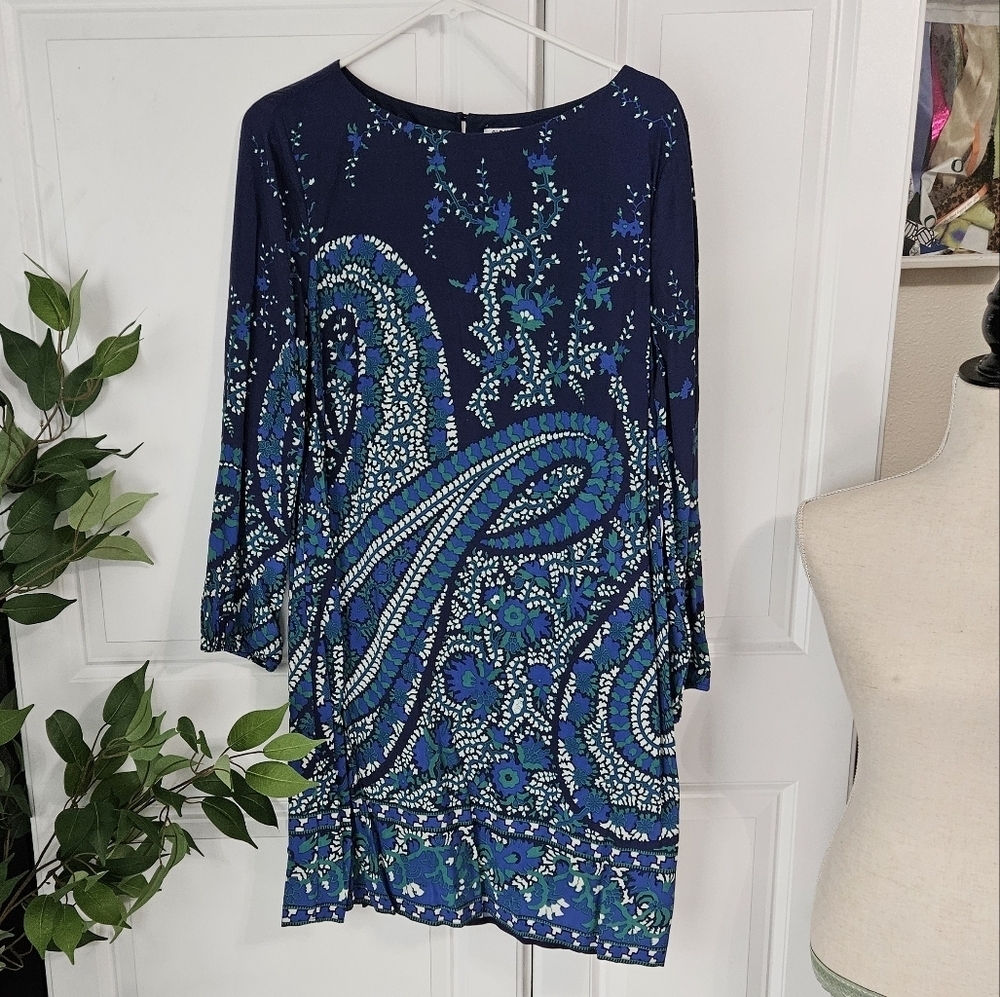 Elegant Blue Paisley Dress